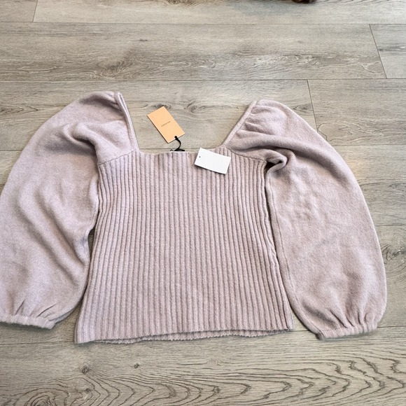 NWT Halogen Puff Sleeve Square Neck Sweater in Purple Heaven Small‎ Off Shoulder - Picture 3 of 11